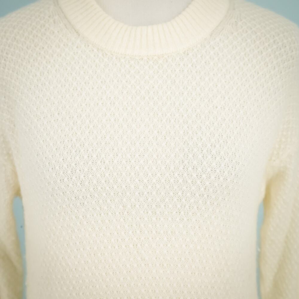 Quince Size Small S Ivory Cream Textured Diamond Knit Crew Wool Alpaca Sweater - Picture 2 of 7